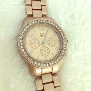 NY&CO Rose gold crystal embellished round watch